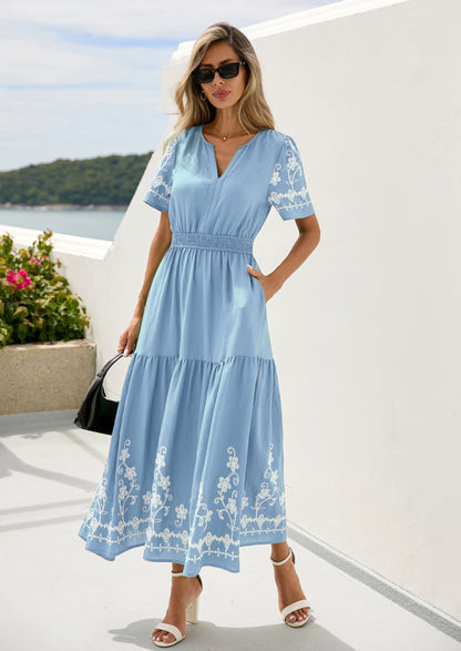 Floral A-Line Flowy Maxi Dress - Short Sleeve, V-Neck, Boho - photo 25