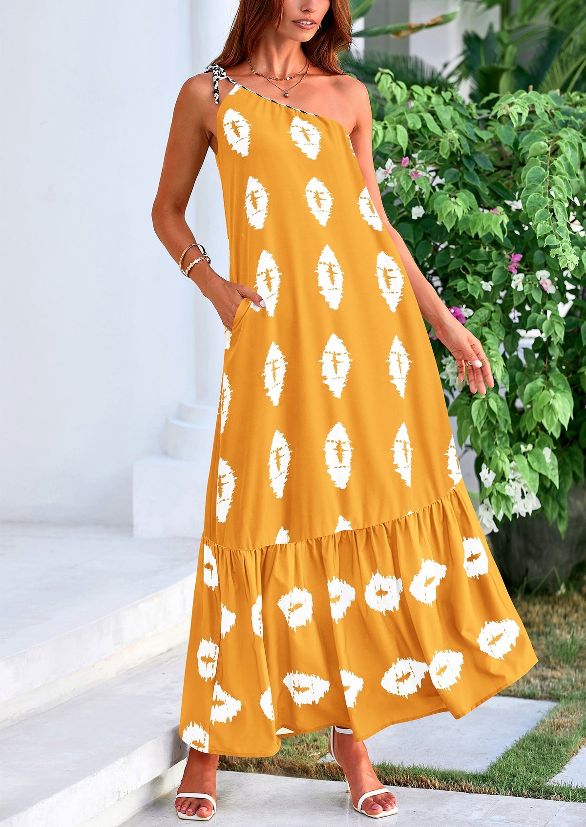 Flowy Maxi Dress - One-Shoulder, Boho - photo 5