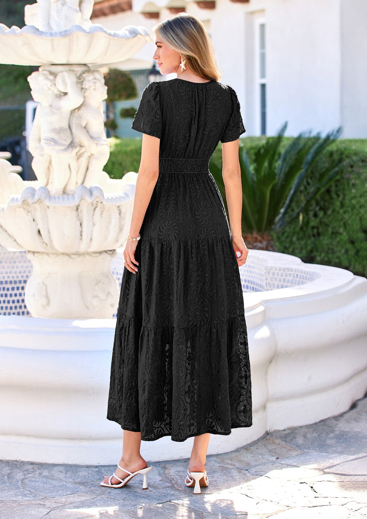 Floral A-Line Maxi Dress - Short Sleeve, V-Neck, Boho - Photo 14