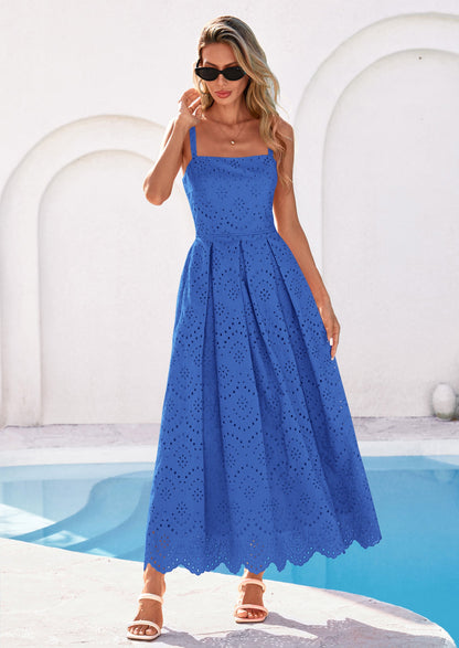 Eyelet Flowy Maxi Dress - Sleeveless, Square Neck, Beach - photo 53