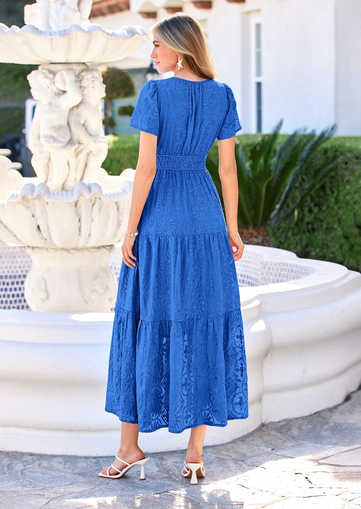 Floral A-Line Maxi Dress - Short Sleeve, V-Neck, Boho - Photo 26