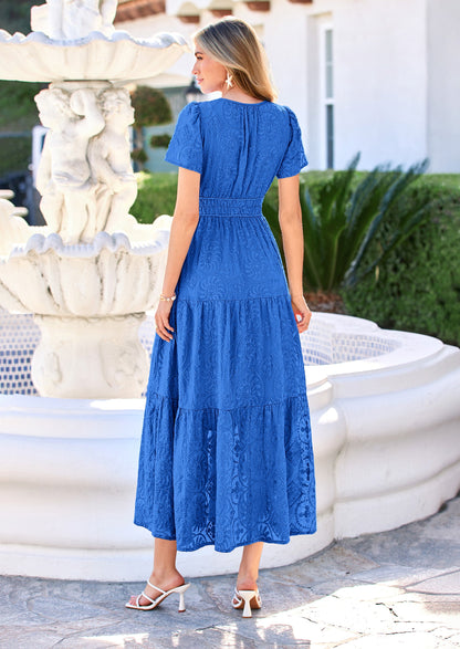 Floral A-Line Maxi Dress - Short Sleeve, V-Neck, Boho - Photo 26
