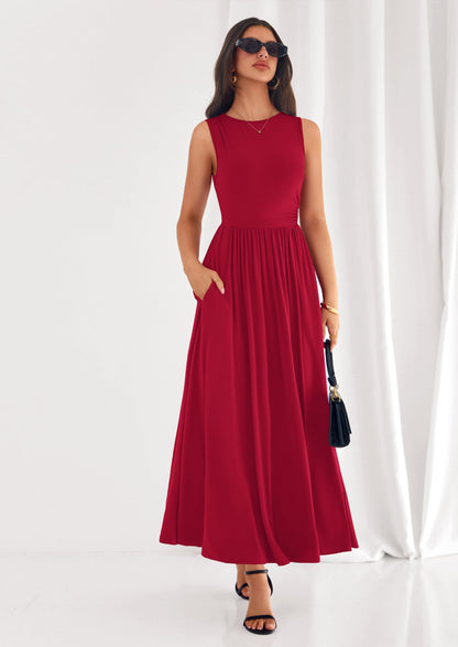 A-Line Flowy Maxi Dress - Sleeveless, Crewneck, Casual - photo 32