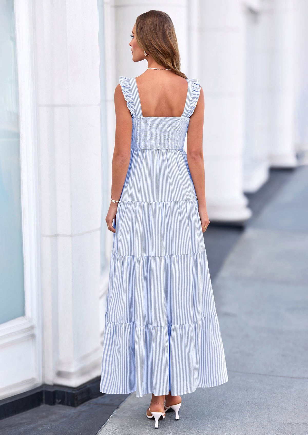 Striped Flowy Maxi Dress - Sleeveless, Square Neck, Casual - photo 21
