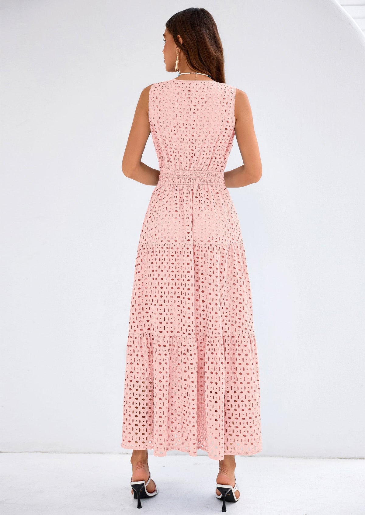 Eyelet A-Line Flowy Maxi Dress - Sleeveless, V-Neck, Beach - photo 23