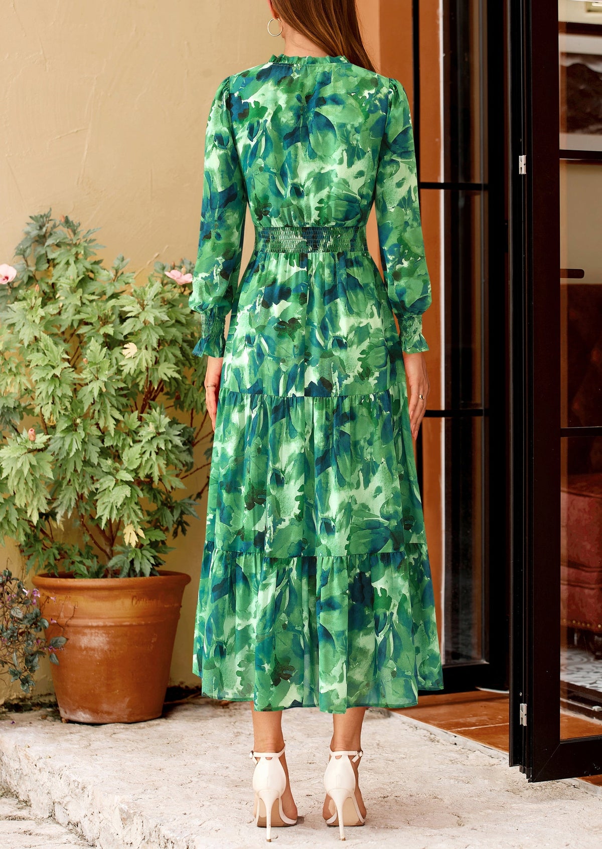 Floral A-Line Flowy Maxi Dress - Long Sleeve, V-Neck, Casual - photo 24