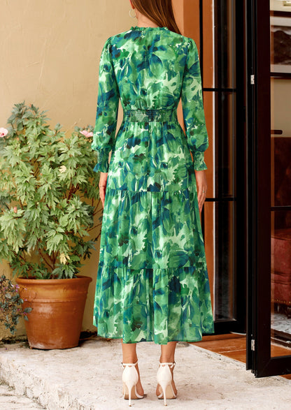 Floral A-Line Flowy Maxi Dress - Long Sleeve, V-Neck, Casual - photo 24