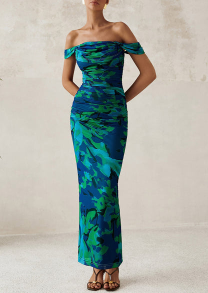 Floral Mesh Ruched Maxi Dress - Off-Shoulder, Cocktail - photo 31