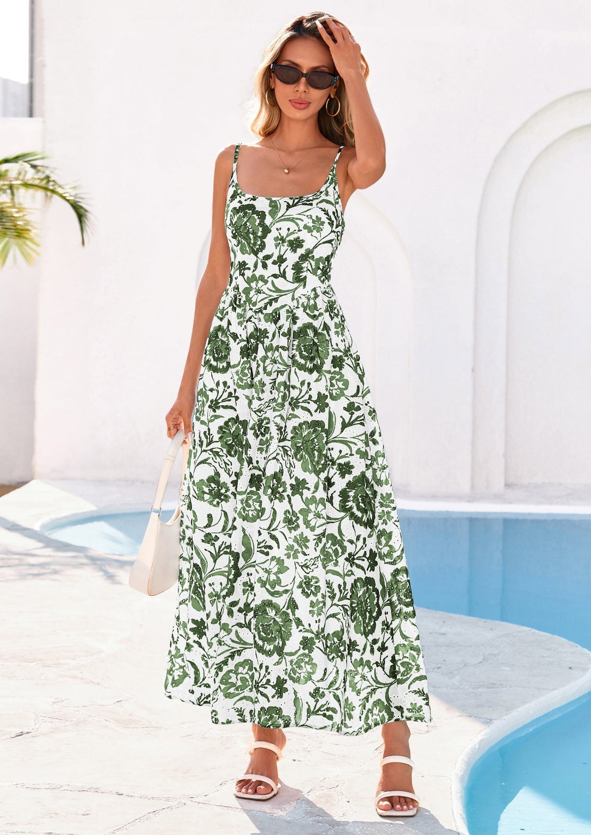 Eyelet Floral Flowy Maxi Dress - Spaghetti Strap, Square - photo 25