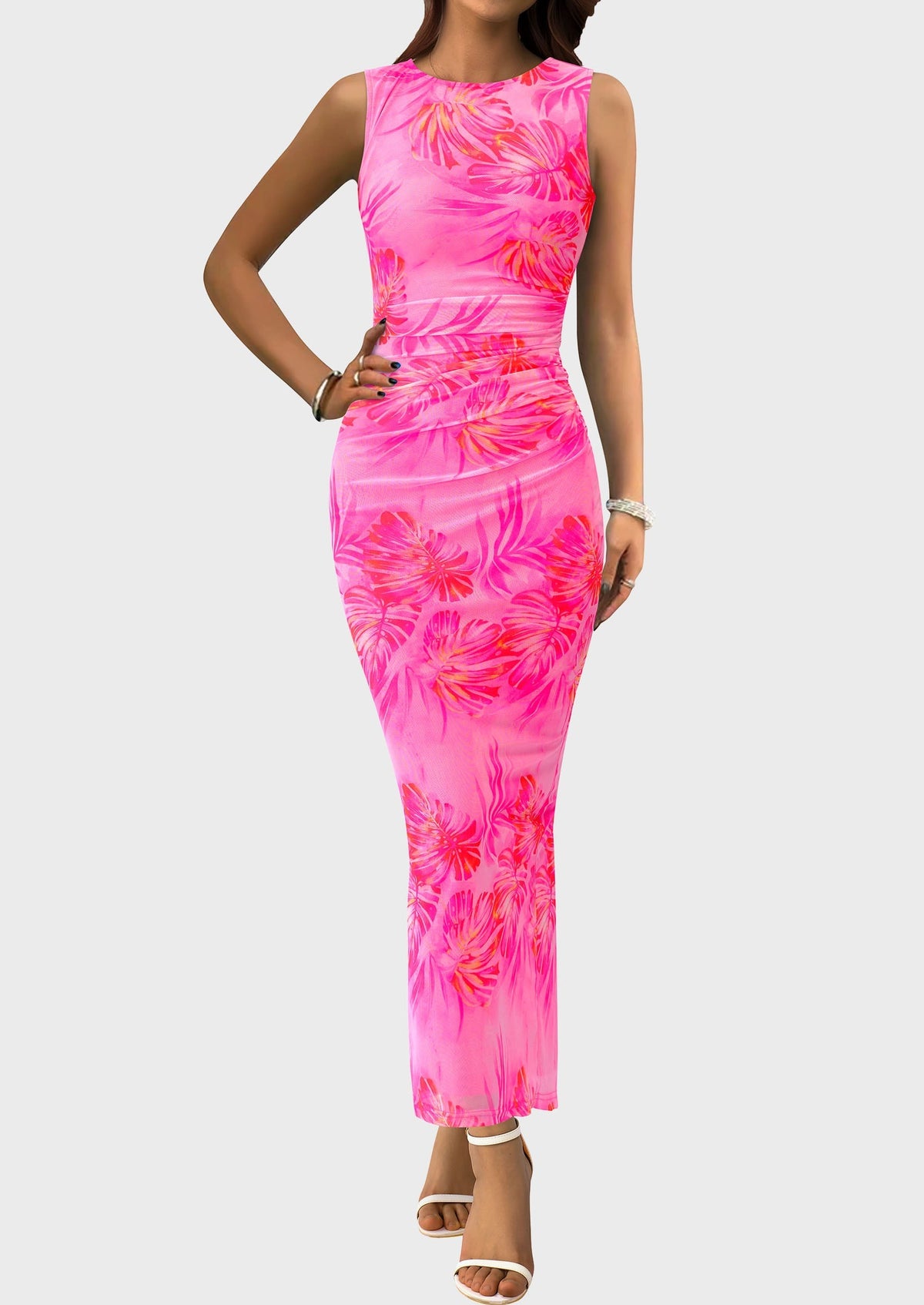 Floral Mesh Bodycon Maxi Dress - Sleeveless, Wedding Guest - photo 10