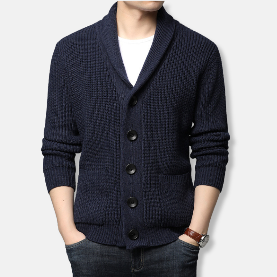 Men's Cardigan Sweater Ribbed Knit