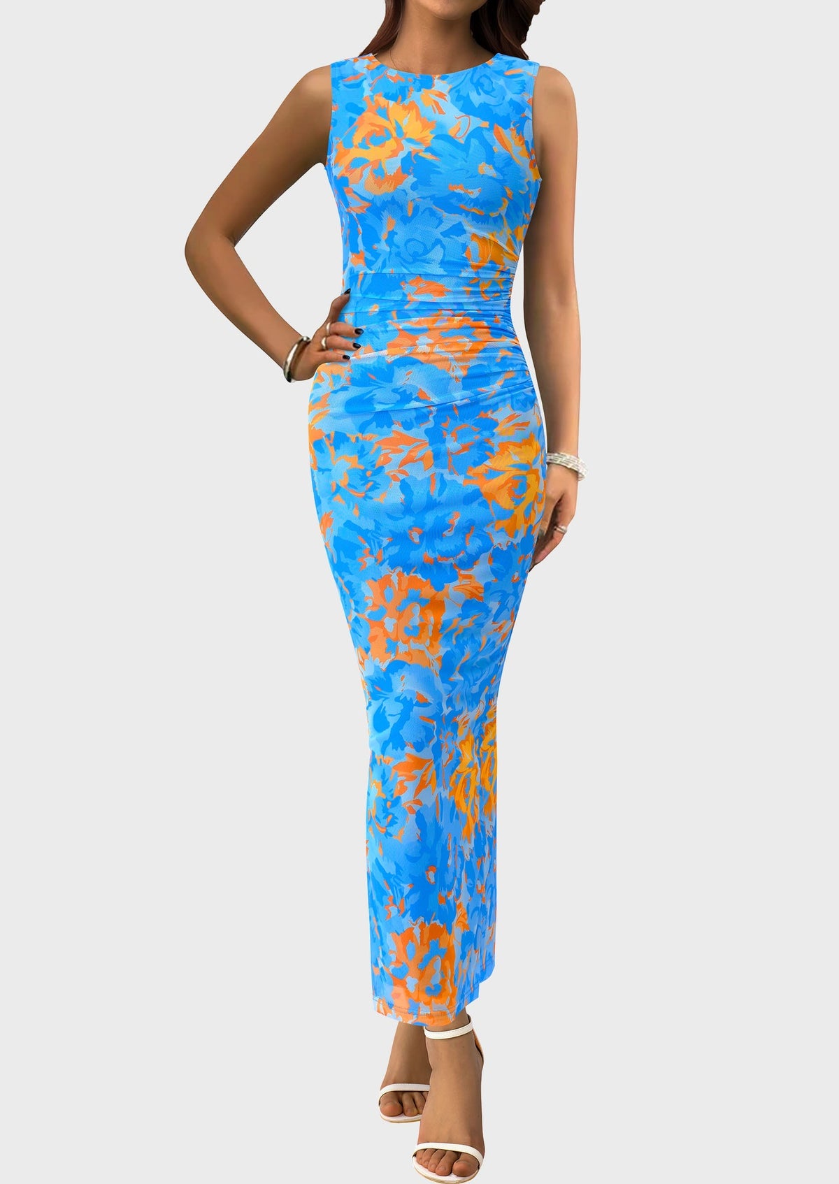 Floral Mesh Bodycon Maxi Dress - Sleeveless, Wedding Guest - photo 42