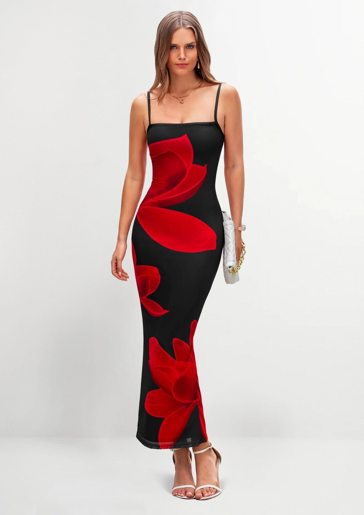 Floral Mesh Bodycon Maxi Dress - Spaghetti Strap, Beach - photo 10