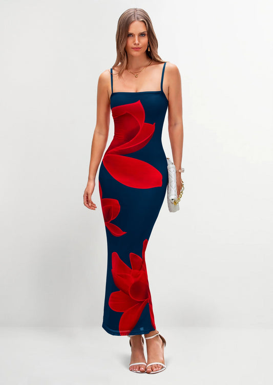 Floral Mesh Bodycon Maxi Dress - Spaghetti Strap, Beach - photo 1