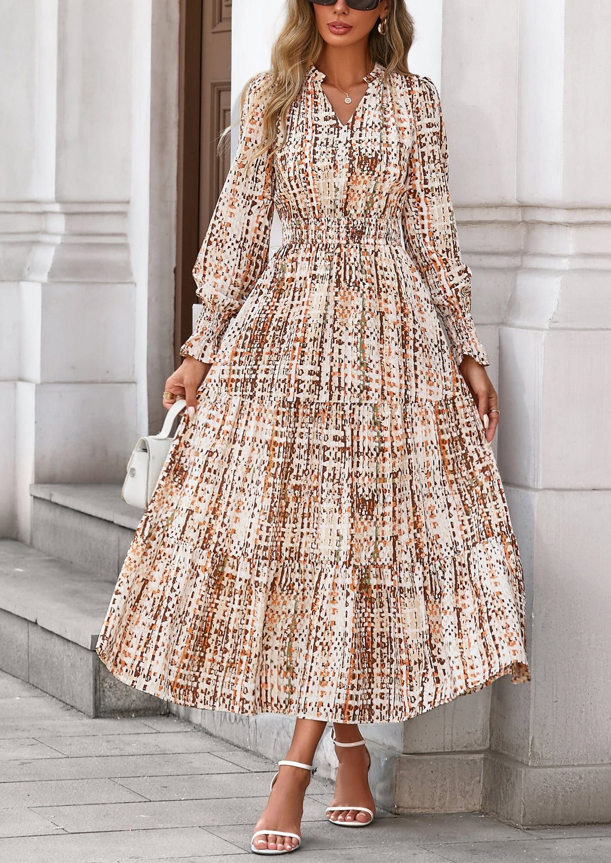 Floral A-Line Flowy Maxi Dress - Long Sleeve, V-Neck, Casual - photo 51