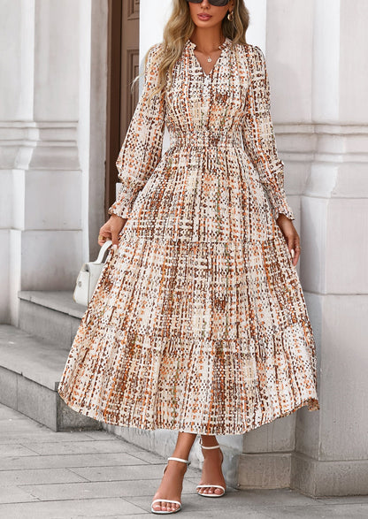 Floral A-Line Flowy Maxi Dress - Long Sleeve, V-Neck, Casual - photo 51