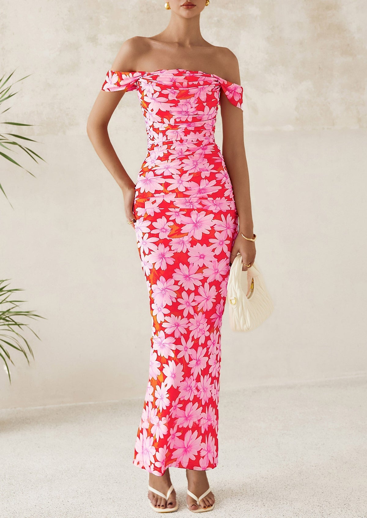 Floral Mesh Ruched Maxi Dress - Off-Shoulder, Cocktail - photo 12
