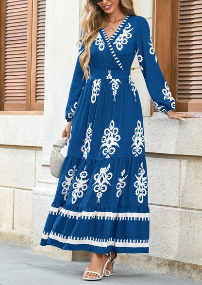 Floral Flowy Maxi Dress - Long Sleeve, V-Neck, Wedding Guest - photo 34