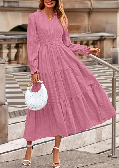 Flowy Maxi Dress - Long Sleeve, V-Neck, Wedding Guest - photo 28