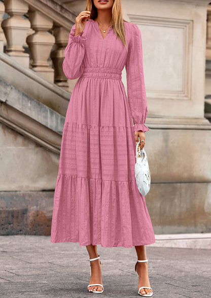 Flowy Maxi Dress - Long Sleeve, V-Neck, Wedding Guest - photo 25