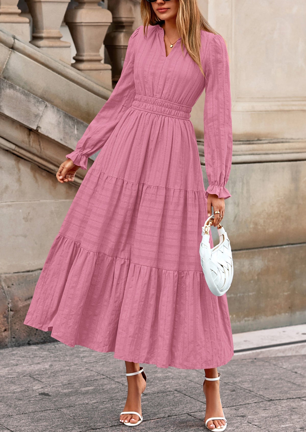 Flowy Maxi Dress - Long Sleeve, V-Neck, Wedding Guest - photo 27