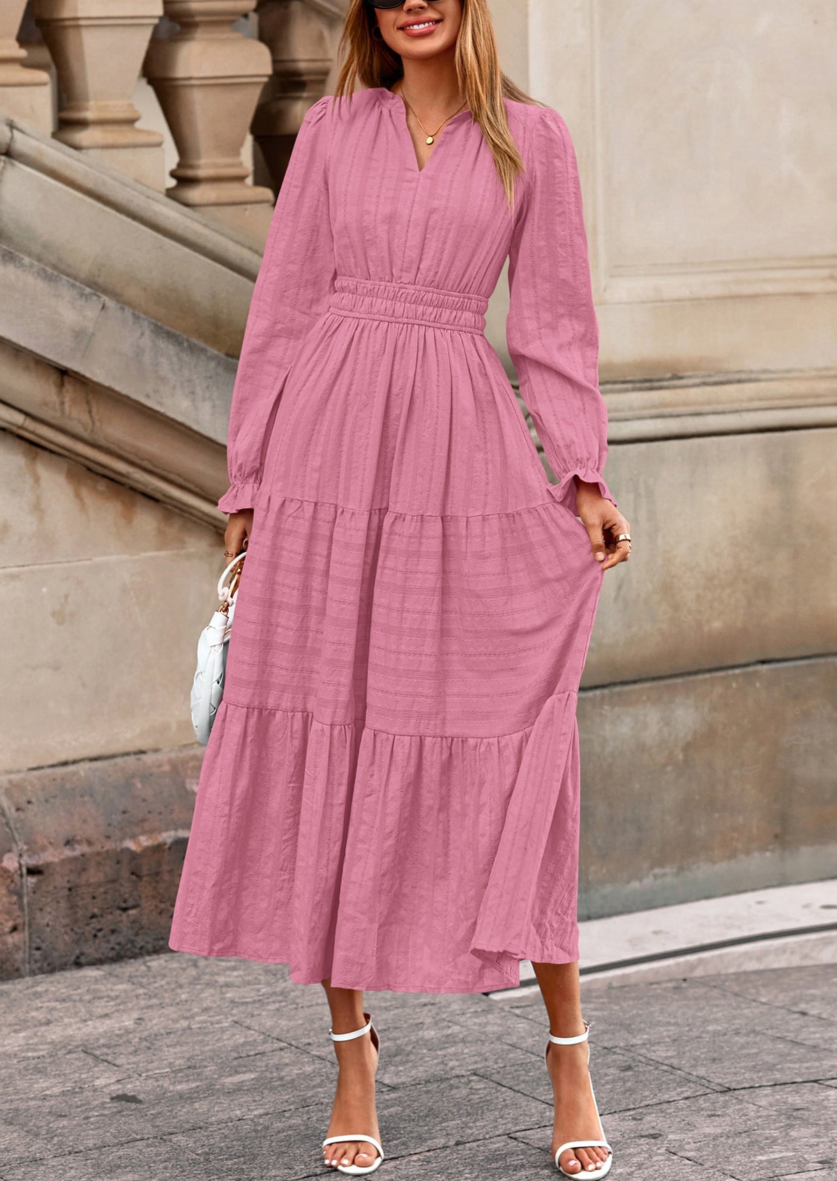 Flowy Maxi Dress - Long Sleeve, V-Neck, Wedding Guest - photo 29