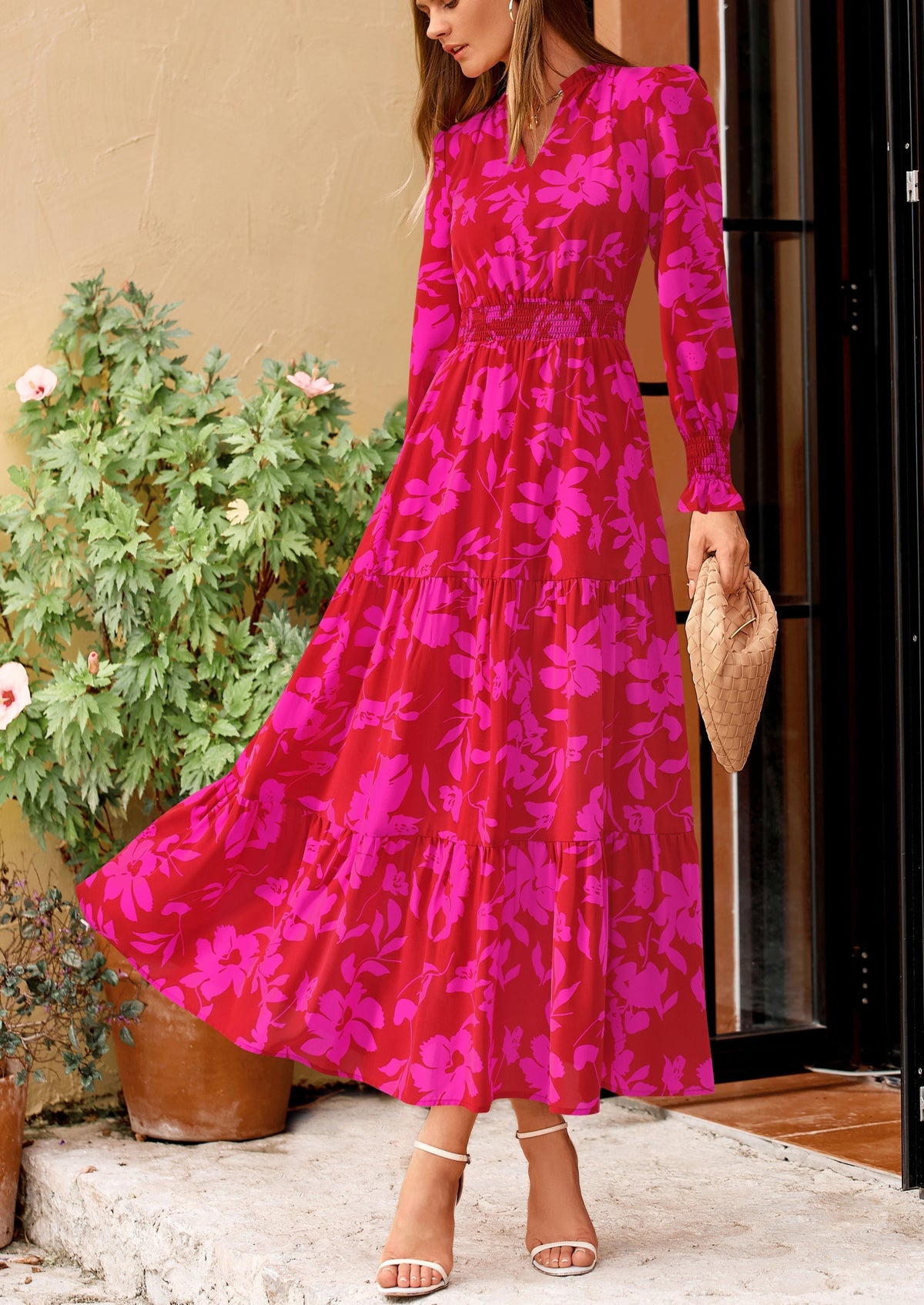 Floral A-Line Flowy Maxi Dress - Long Sleeve, V-Neck, Casual - photo 29