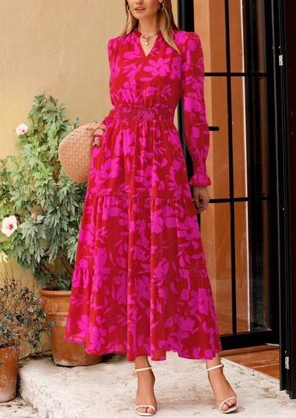 Floral A-Line Flowy Maxi Dress - Long Sleeve, V-Neck, Casual - photo 30