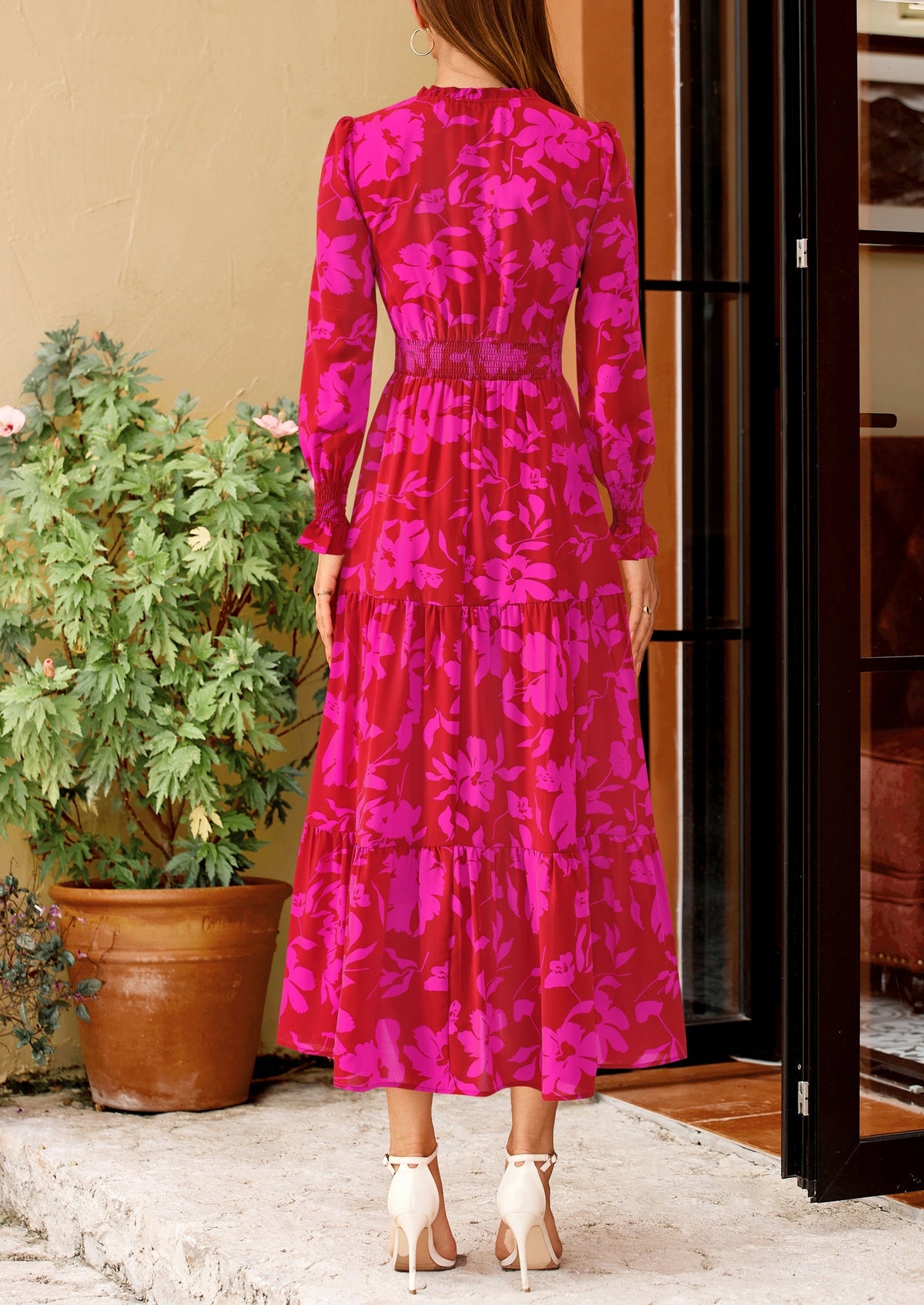Floral A-Line Flowy Maxi Dress - Long Sleeve, V-Neck, Casual - photo 28