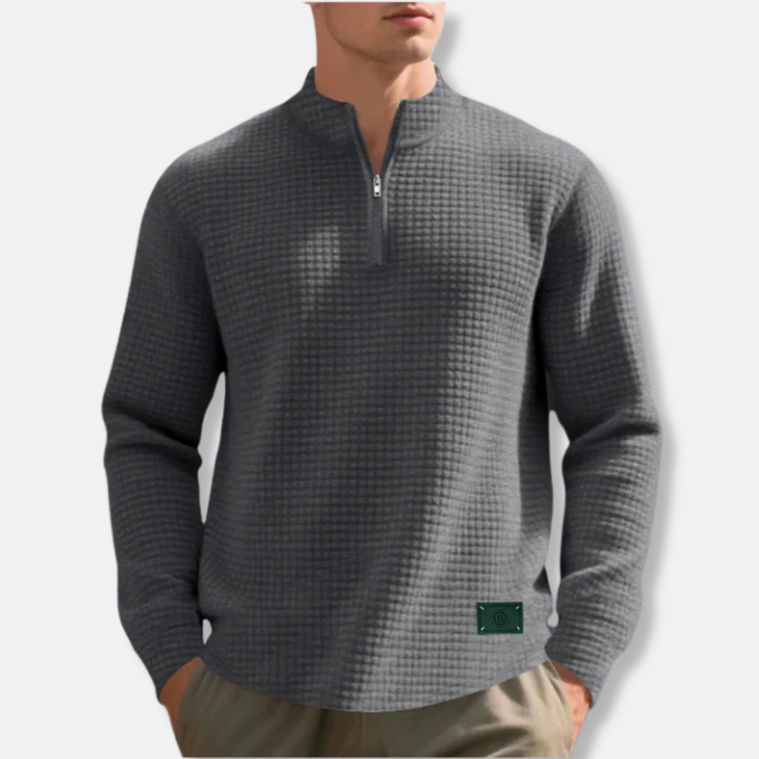Orsenvi Men's Waffle Knit Mock Neck Quarter Zip Sweater