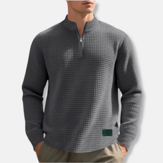 Orsenvi Men's Waffle Knit Mock Neck Quarter Zip Sweater