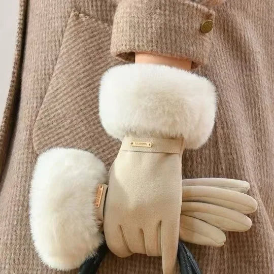 Florence Fur Cuff Fitted Fur Cuff Gloves | Solid Wrist-Length Gloves