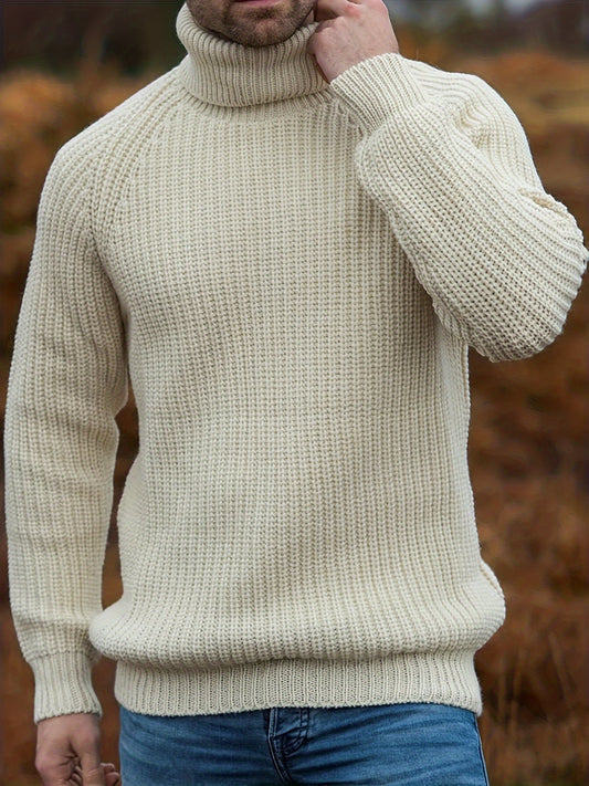 Orsenvi Jacob Mens Solid Ribbed Turtleneck Sweater