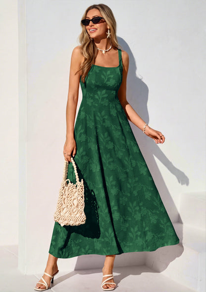 Jacquard Flowy Maxi Dress - Sleeveless, Square Neck, Casual - photo 19