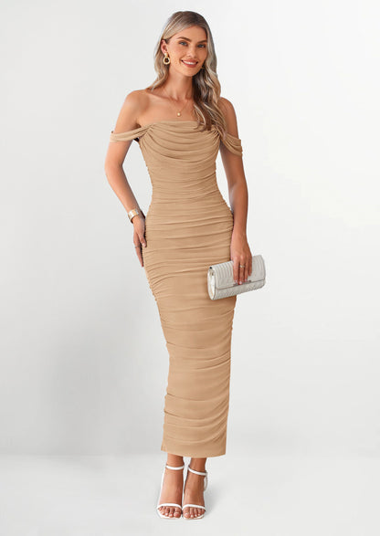 Ruched Bodycon Maxi Dress - Off-Shoulder, Cocktail - photo 114