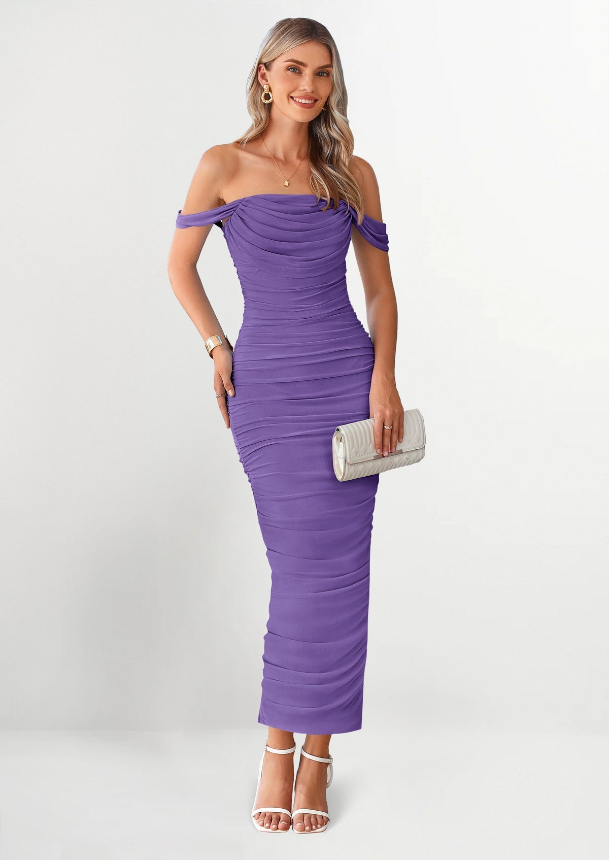 Ruched Bodycon Maxi Dress - Off-Shoulder, Cocktail - photo 106