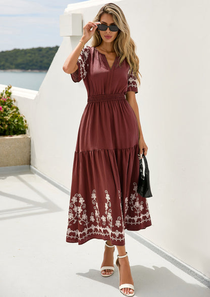 Floral A-Line Flowy Maxi Dress - Short Sleeve, V-Neck, Boho - photo 41