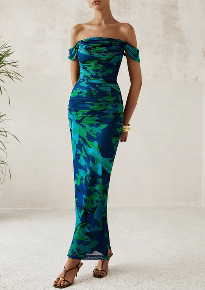 Floral Mesh Ruched Maxi Dress - Off-Shoulder, Cocktail - photo 33