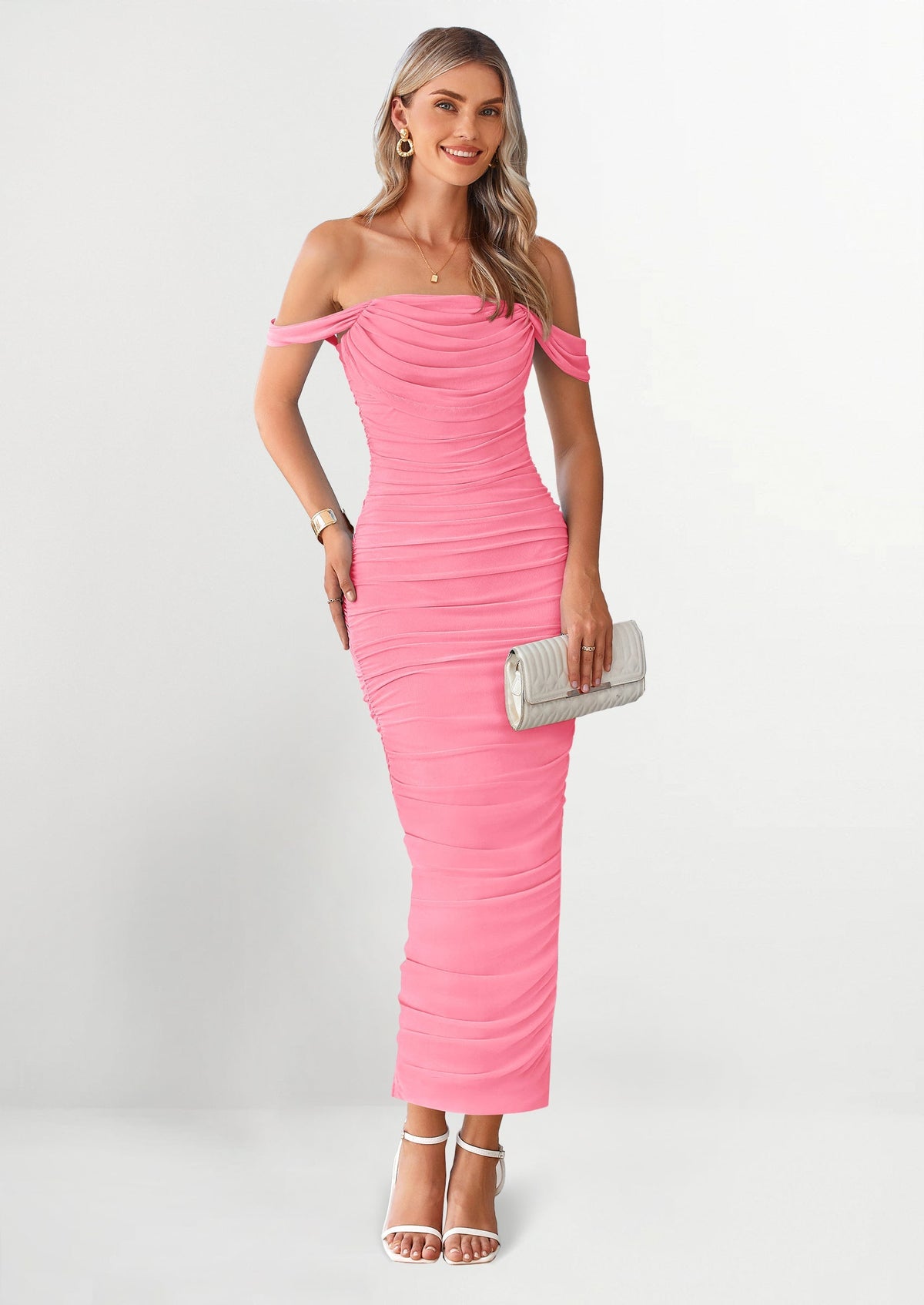 Ruched Bodycon Maxi Dress - Off-Shoulder, Cocktail - photo 10