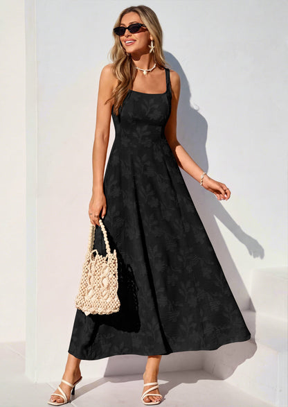 Jacquard Flowy Maxi Dress - Sleeveless, Square Neck, Casual - photo 31
