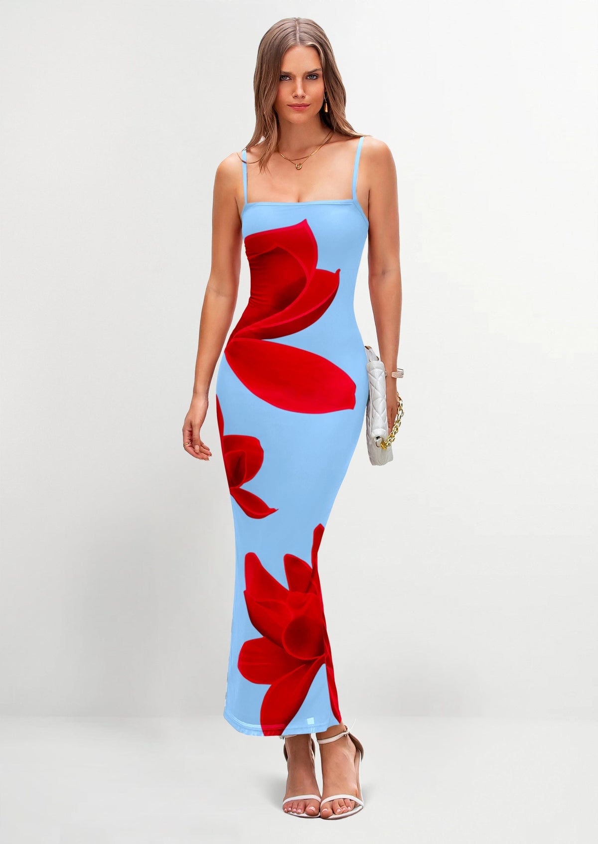 Floral Mesh Bodycon Maxi Dress - Spaghetti Strap, Beach - photo 18