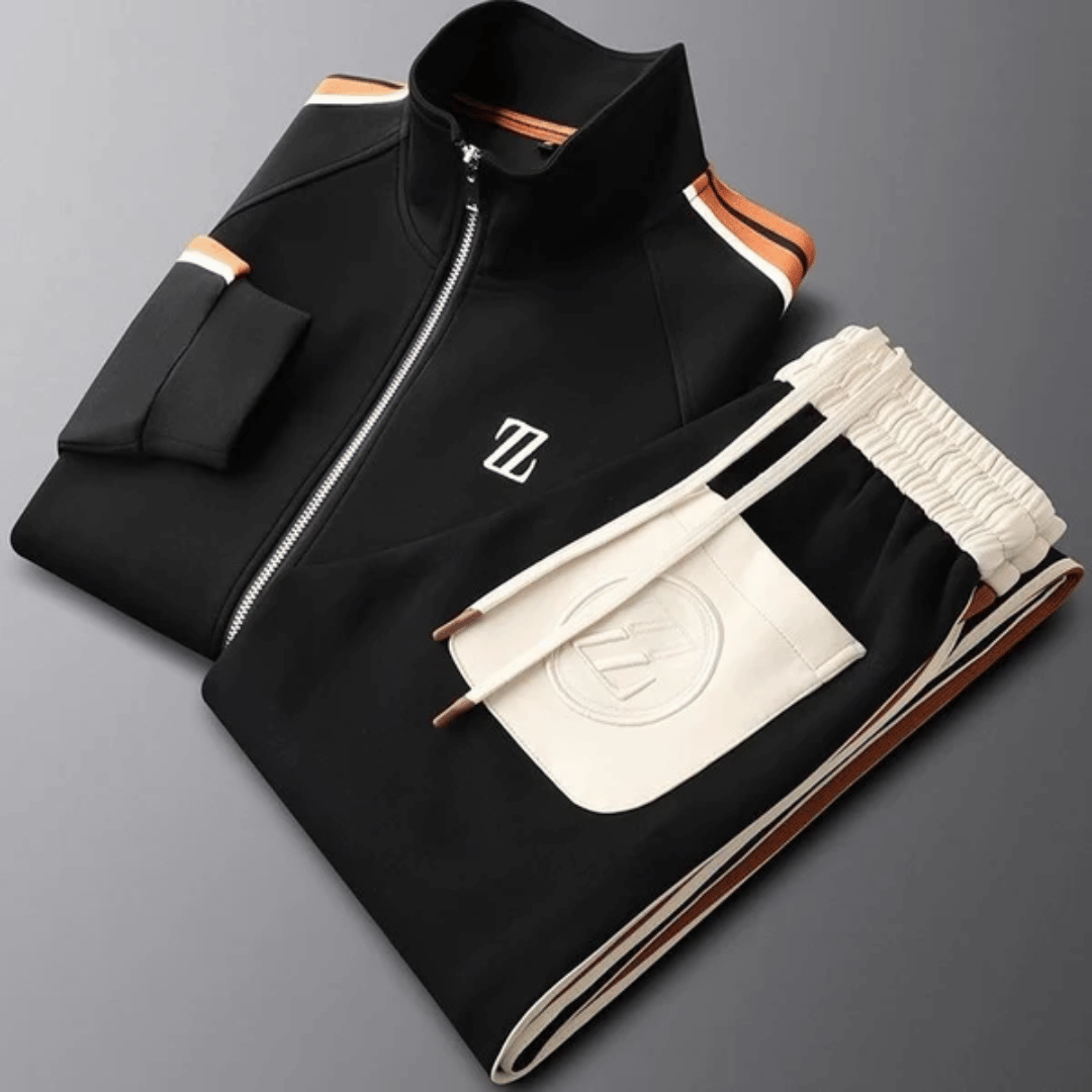 Men's two-piece tracksuit set zip-up jacket high collar tapered pants athletic streetwear