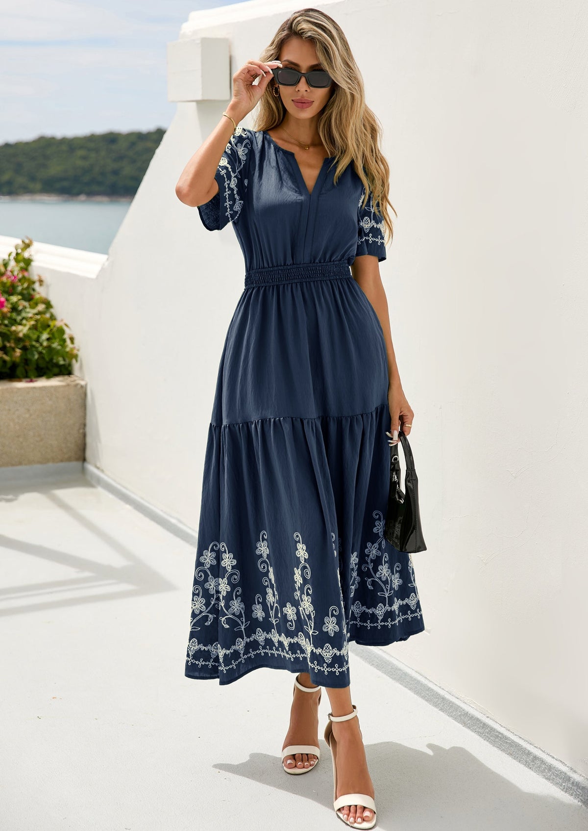 Floral A-Line Flowy Maxi Dress - Short Sleeve, V-Neck, Boho - photo 11