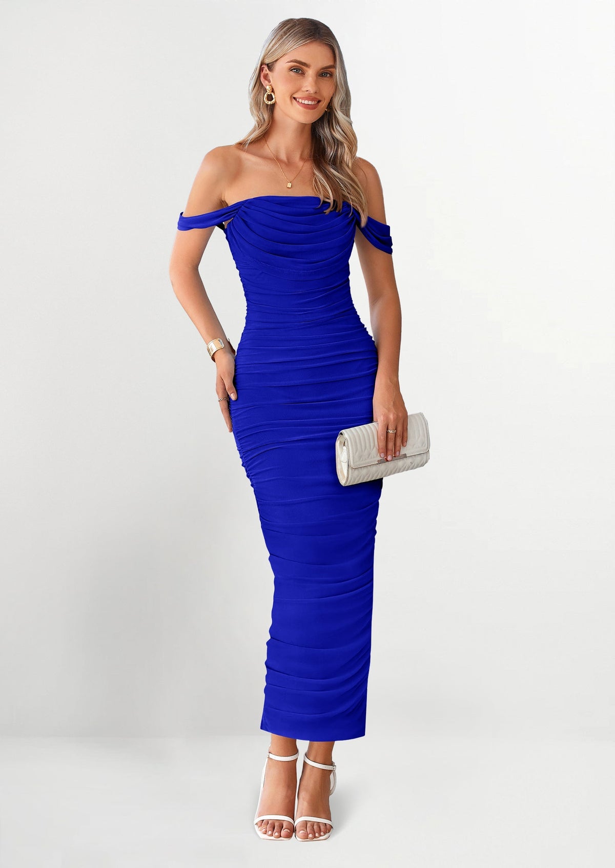 Ruched Bodycon Maxi Dress - Off-Shoulder, Cocktail - photo 66