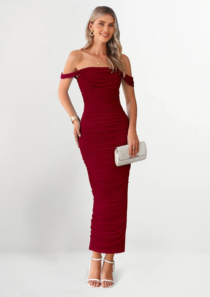 Ruched Bodycon Maxi Dress - Off-Shoulder, Cocktail - photo 42