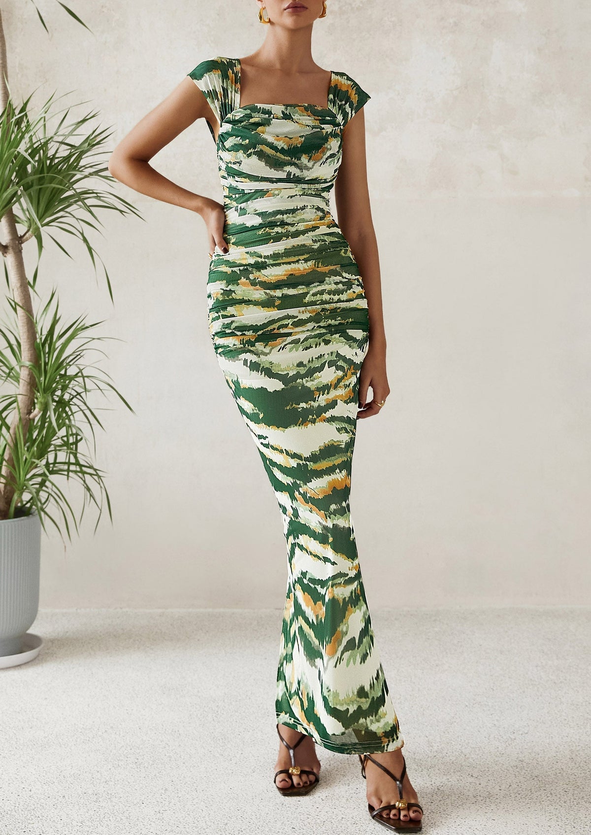 Floral Mesh Ruched Maxi Dress - Off-Shoulder, Cocktail - photo 42
