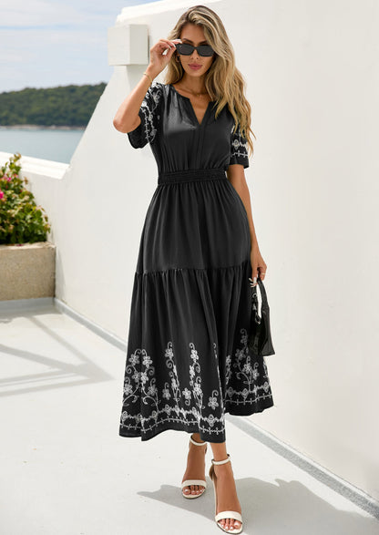 Floral A-Line Flowy Maxi Dress - Short Sleeve, V-Neck, Boho - photo 17