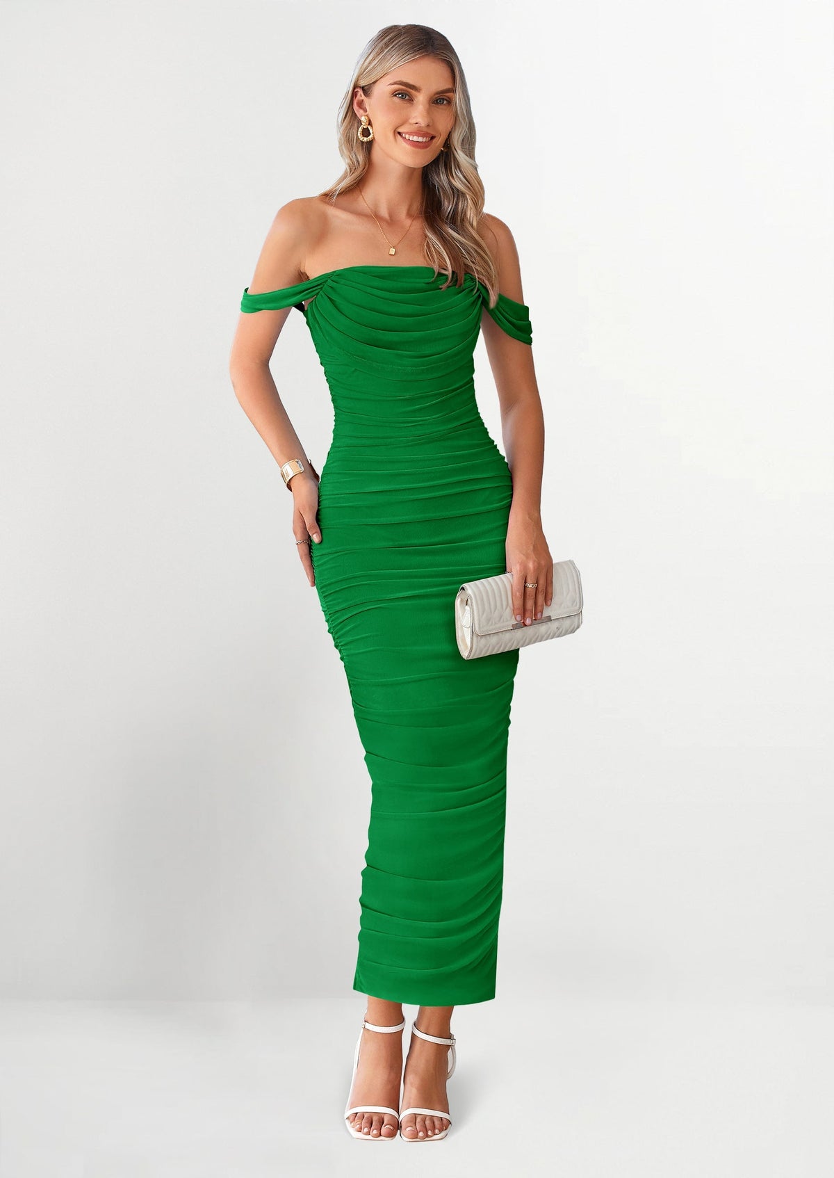Ruched Bodycon Maxi Dress - Off-Shoulder, Cocktail - photo 98