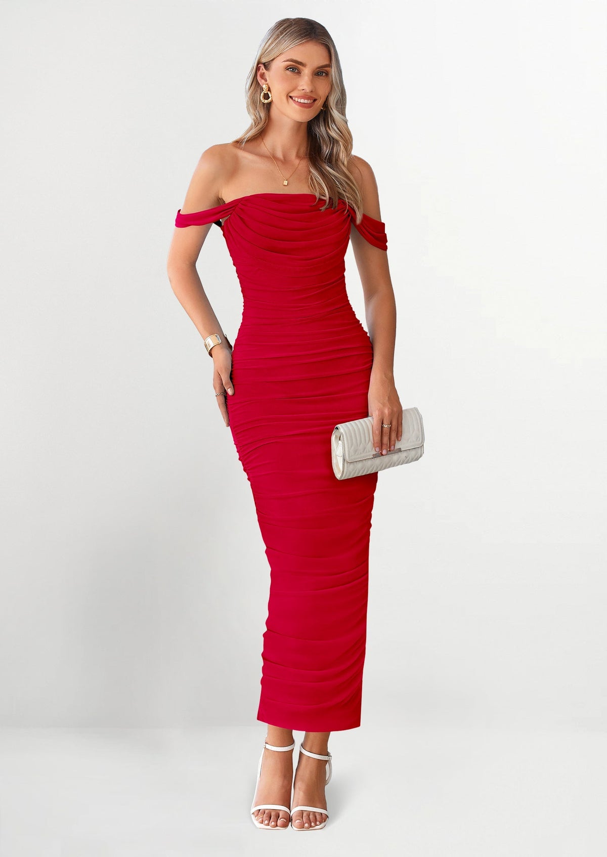 Ruched Bodycon Maxi Dress - Off-Shoulder, Cocktail - photo 146