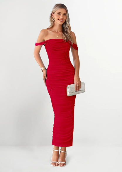Ruched Bodycon Maxi Dress - Off-Shoulder, Cocktail - photo 146